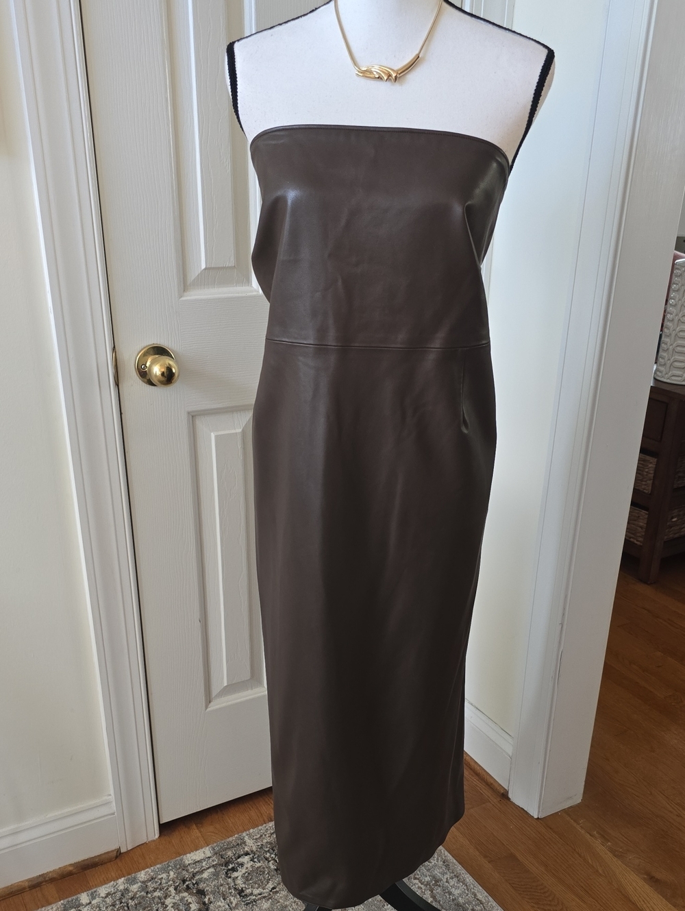 Ashley Graham Brand Women's Plus Size Brown Faux Leather Strapless Dress 24W